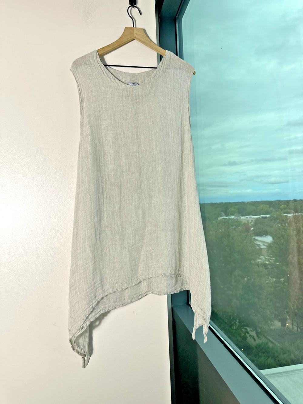 La Fixsun Gray Sleeveless Gauze Linen Lagenlook Tunic Top Sz L